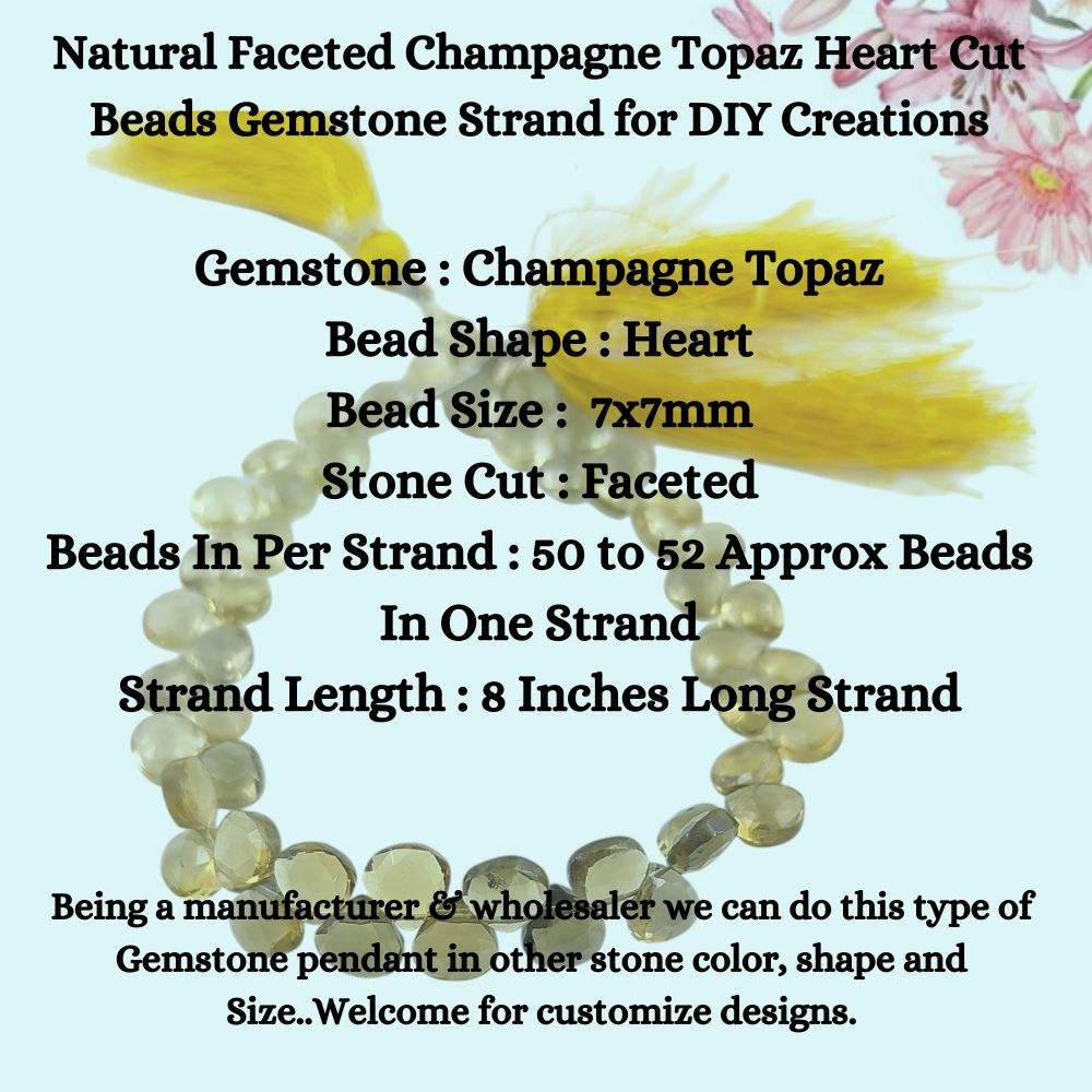 Faceted Champagne Topaz Beads – Elegant Heart Cut Stones for Jewelry Making