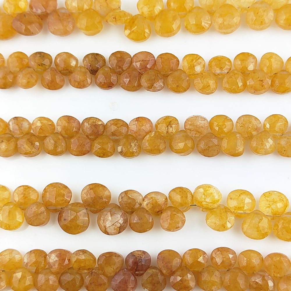 Faceted Yellow Aventurine Heart Beads – Natural Gemstones for Jewelry