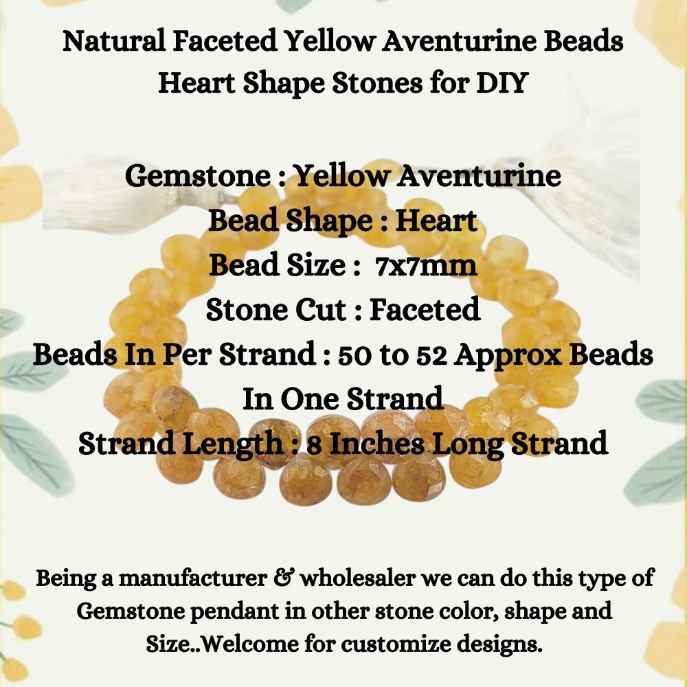 Natural Yellow Aventurine Heart Beads – Perfect for Jewelry Making