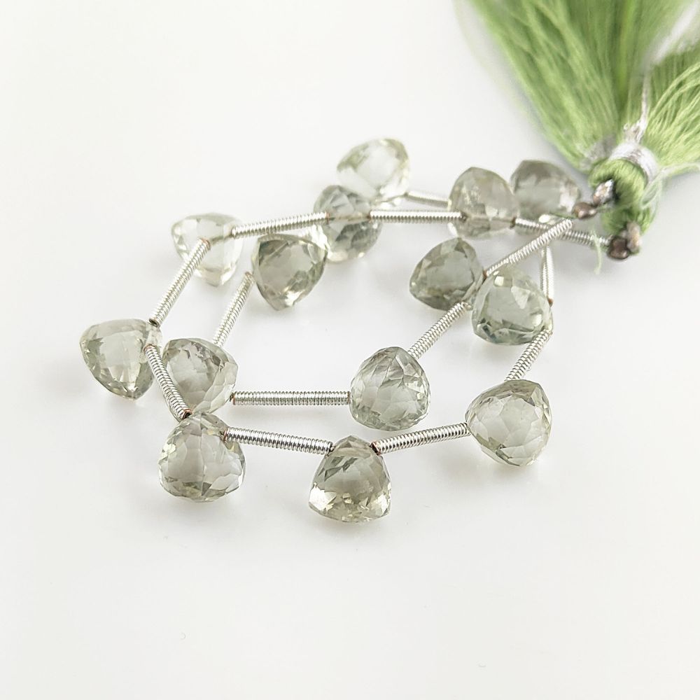 Natural Prasiolite Faceted Beads – Trillion Cut Green Amethyst Gemstones