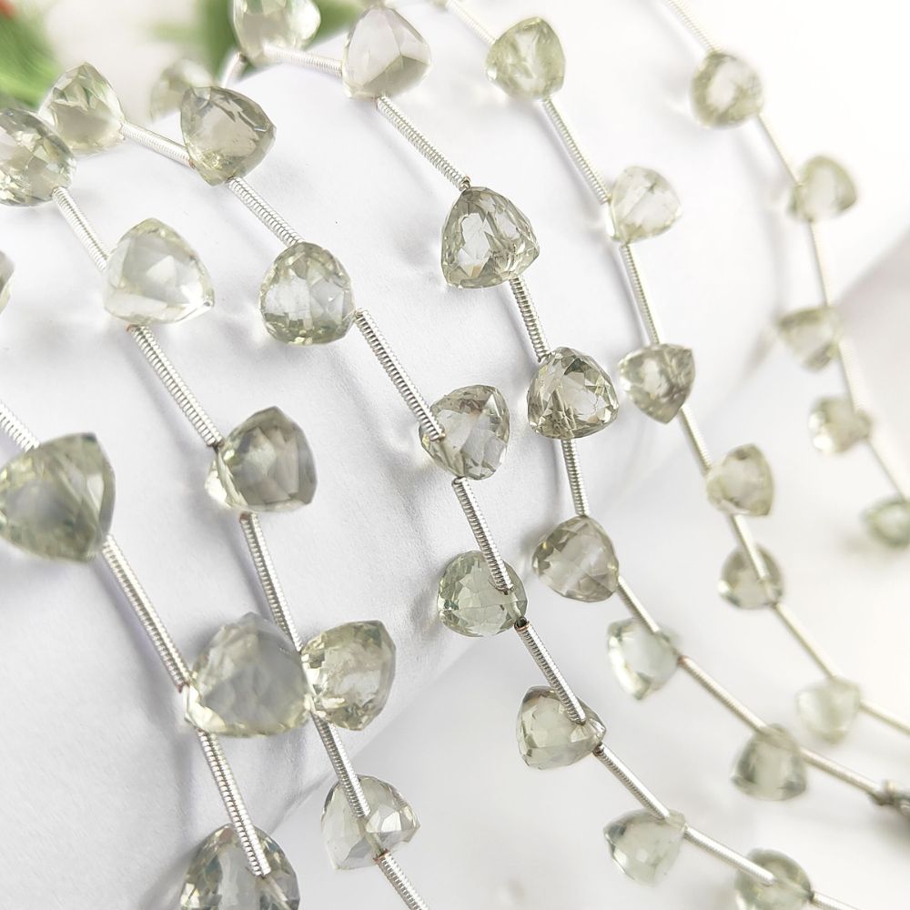 Natural Green Amethyst Trillion Cut Gemstone Beads