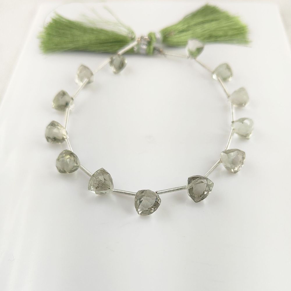 Genuine Green Amethyst Beads – Trillion Cut Faceted Gemstones