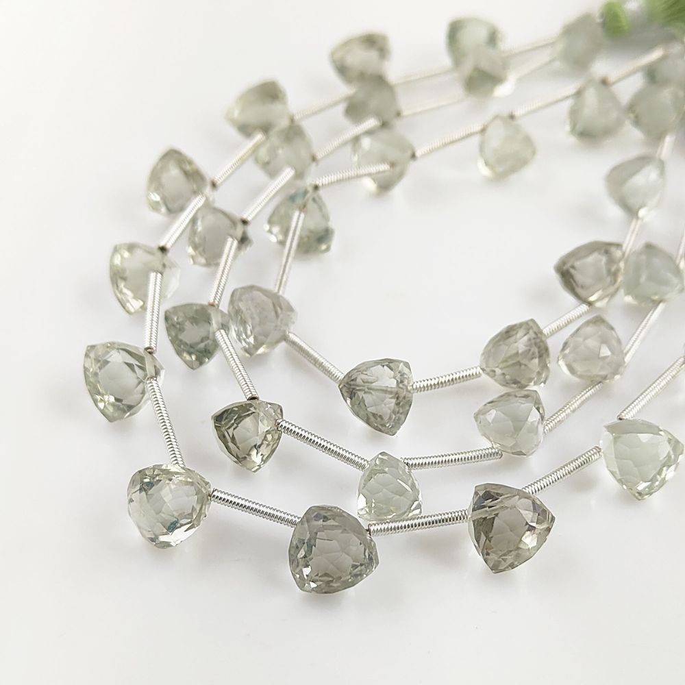 Green Amethyst Trillion Cut Beads – Loose Faceted Gemstones for DIY Jewelry