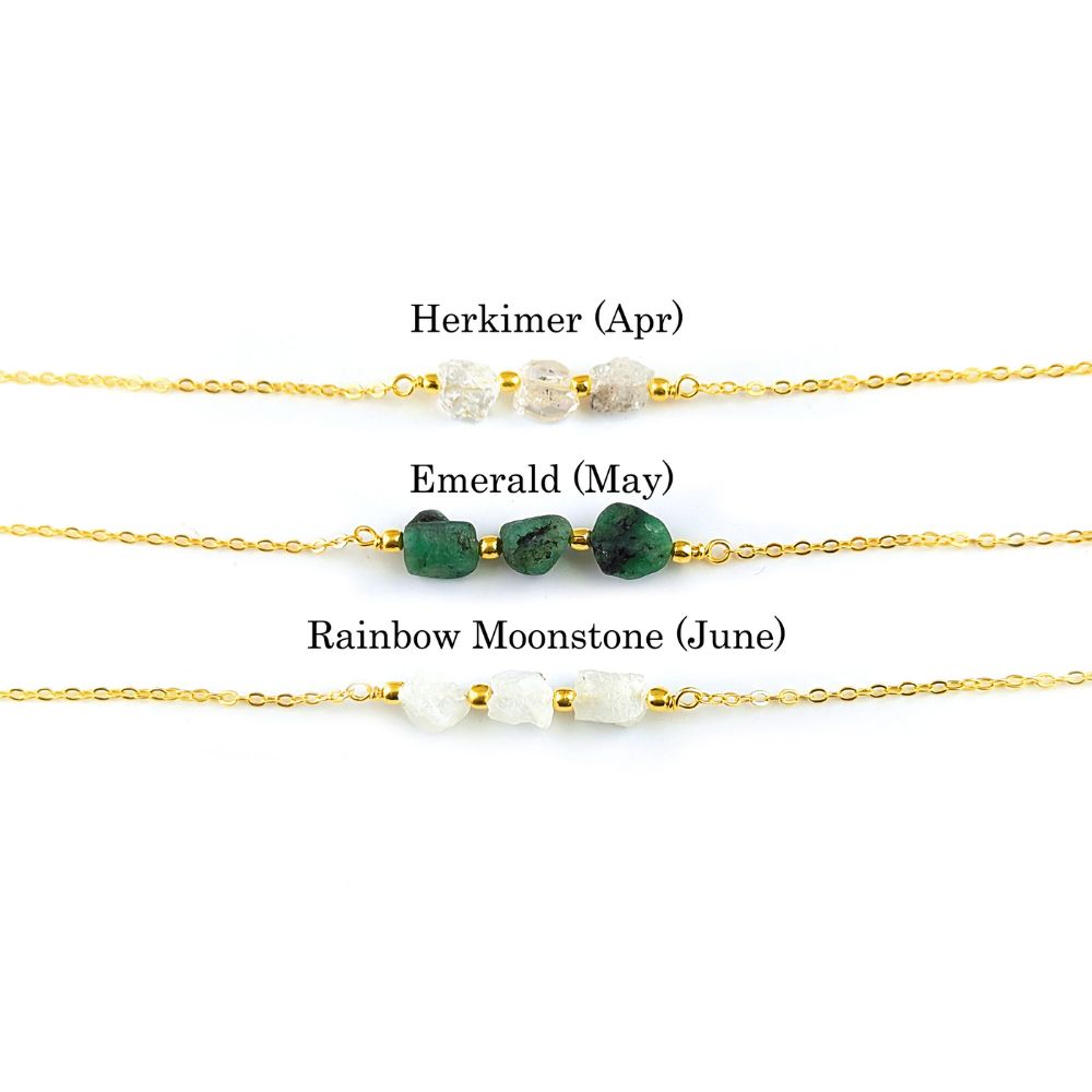Triple Stone Emerald Necklace – Gold Plated Minimalist Jewelry for Women
