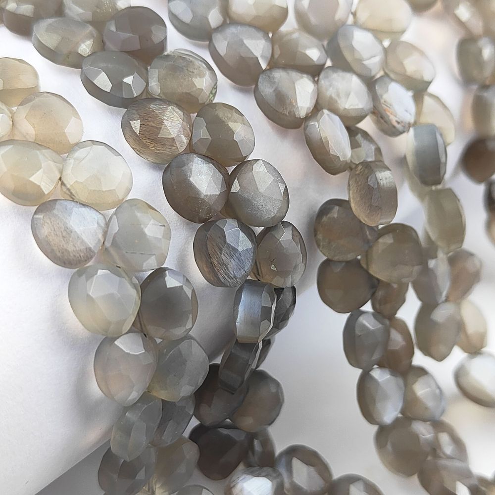Natural Grey Moonstone Heart Beads – Sparkling Faceted Gemstones for Jewelry