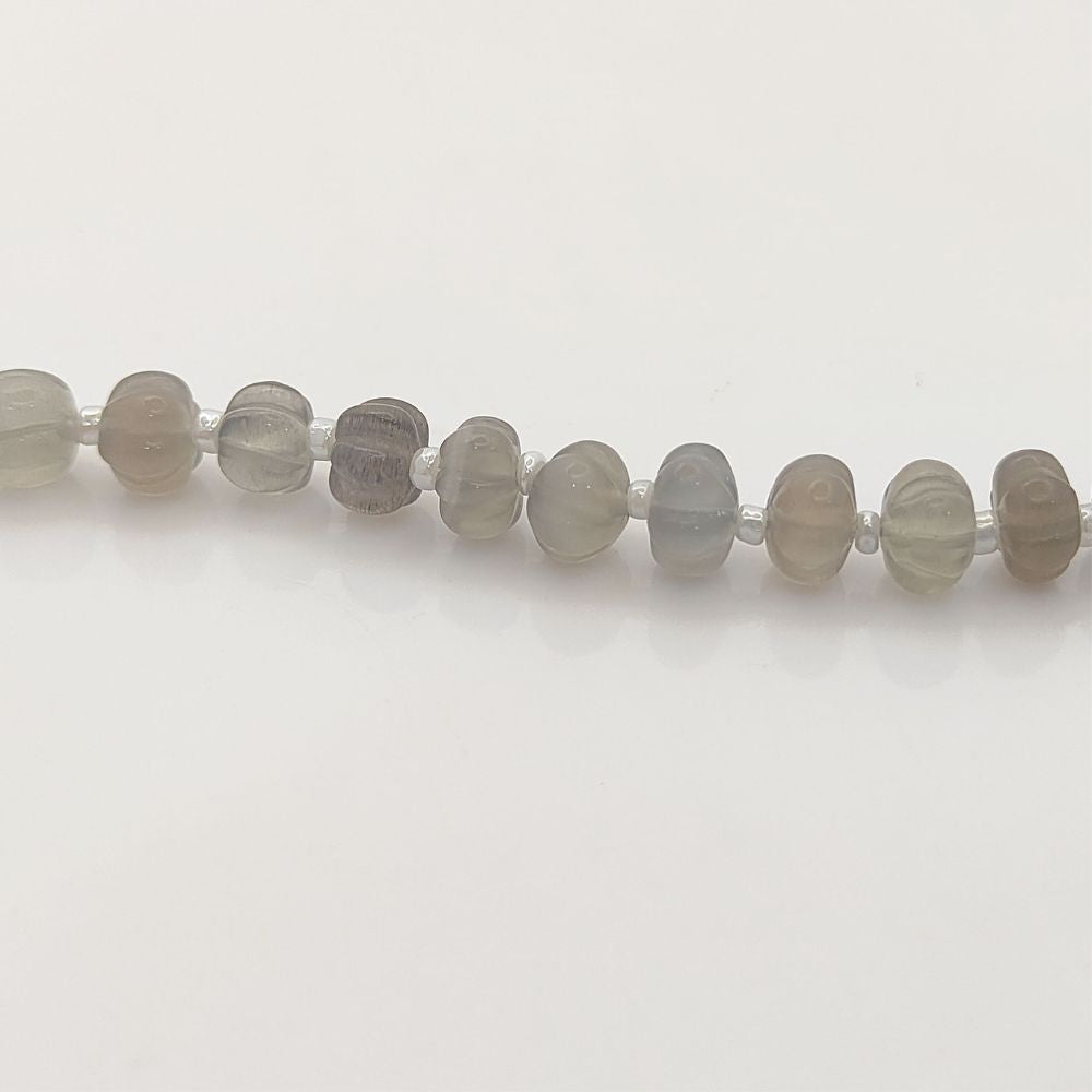 Natural Grey Moonstone Pumpkin Beads Grey Gemstones for Soft, Elegant Minimalist Jewelry
