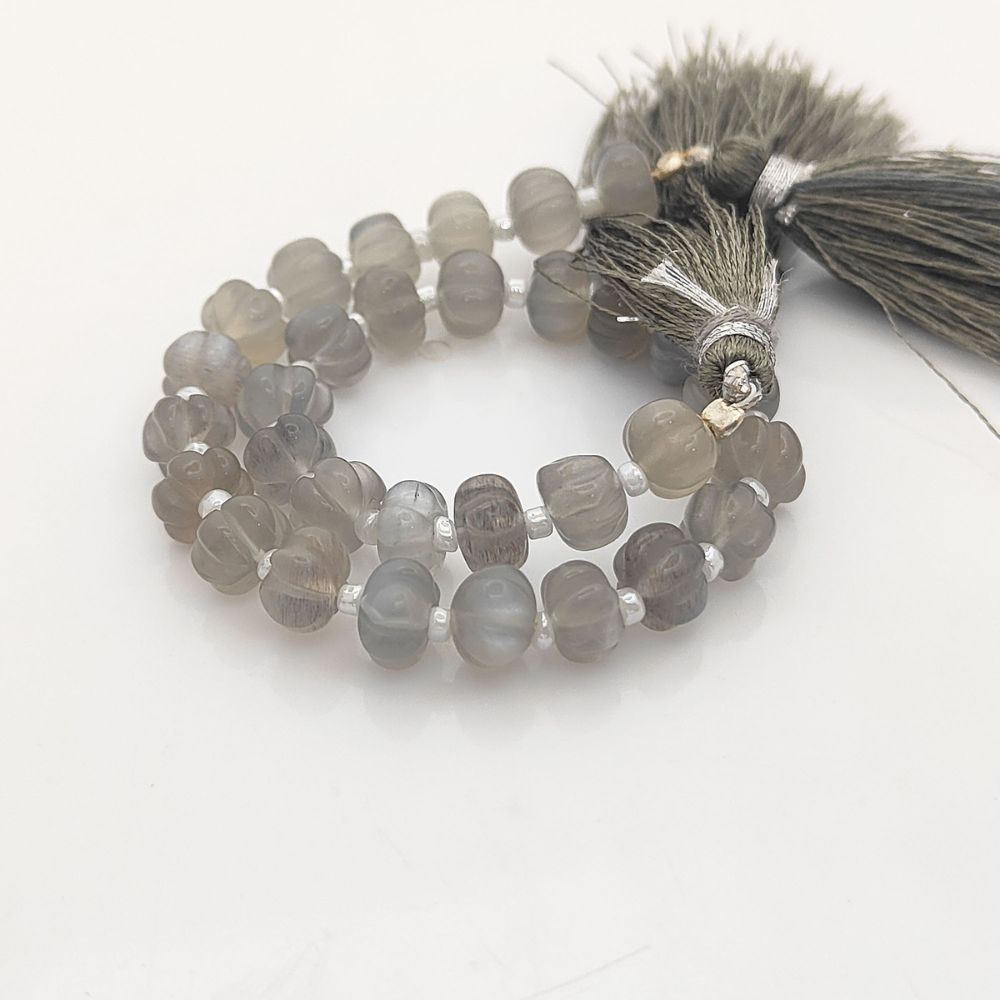 Hand-Carved Grey Moonstone Pumpkin Beads – Natural Gemstones for Elegant DIY Jewelry