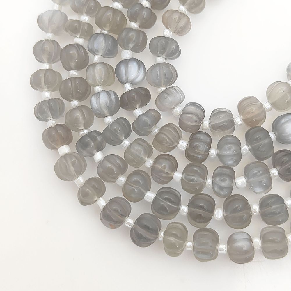 Pumpkin Shaped Grey Moonstone Beads – Natural Gemstones for Subtle Jewelry Creations