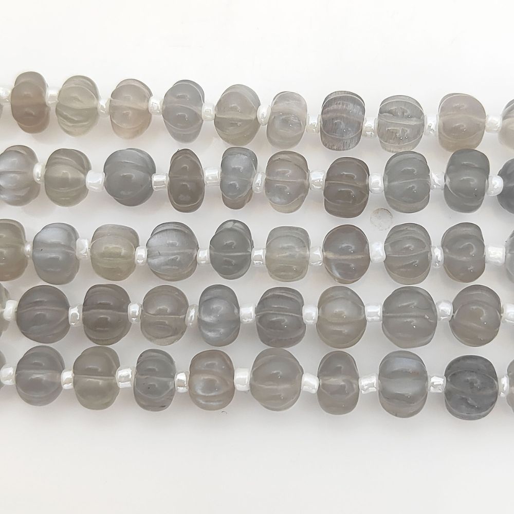Natural Grey Moonstone Pumpkin Beads Grey Gemstones for Soft, Elegant Minimalist Jewelry