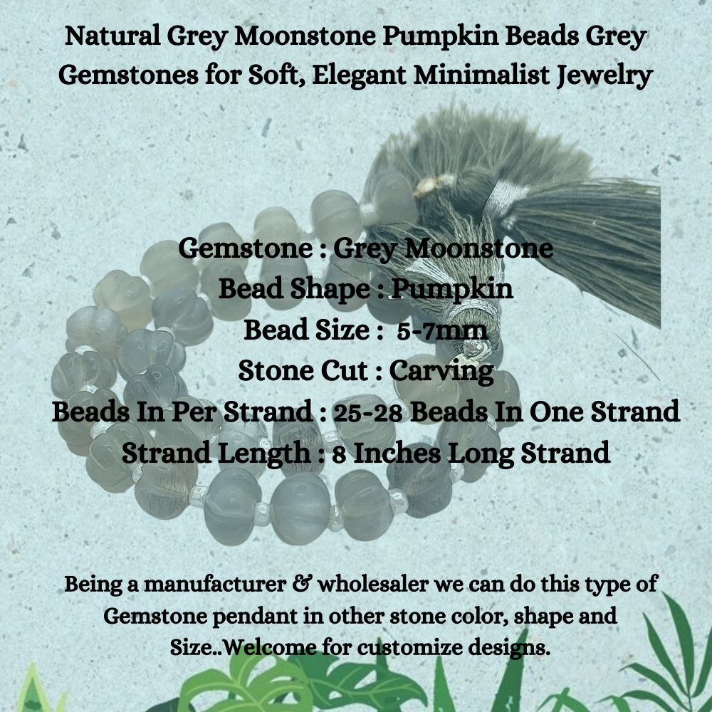 Carved Grey Moonstone Pumpkin Beads – Perfect for Minimalist & Elegant Jewelry