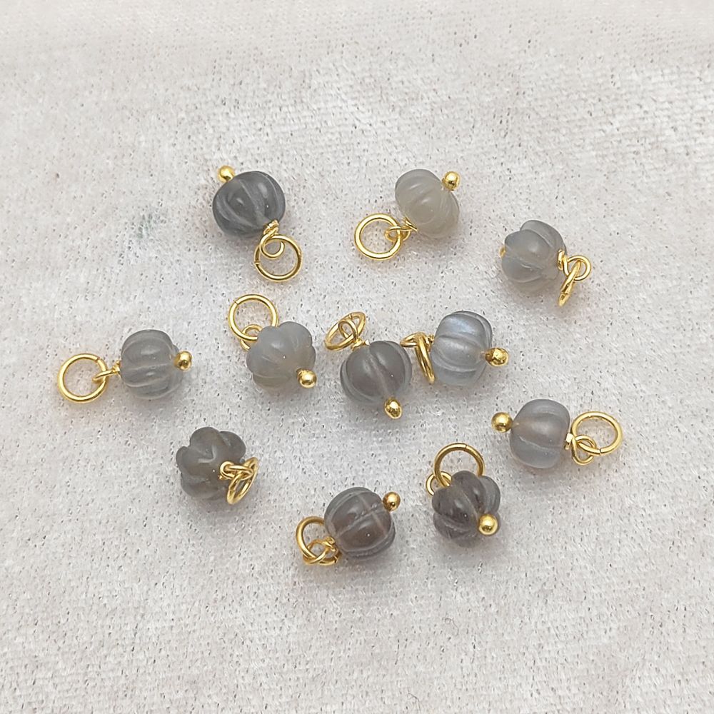 Natural Grey Moonstone Pumpkin Pendant Carved Gemstone Bead for Healing Jewelry- Selling Per Piece