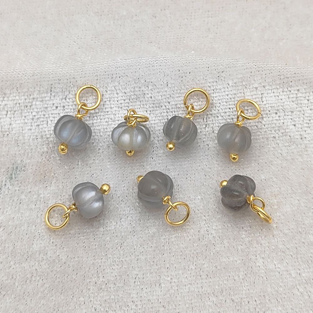 Natural Grey Moonstone Pumpkin Pendant Carved Gemstone Bead for Healing Jewelry- Selling Per Piece