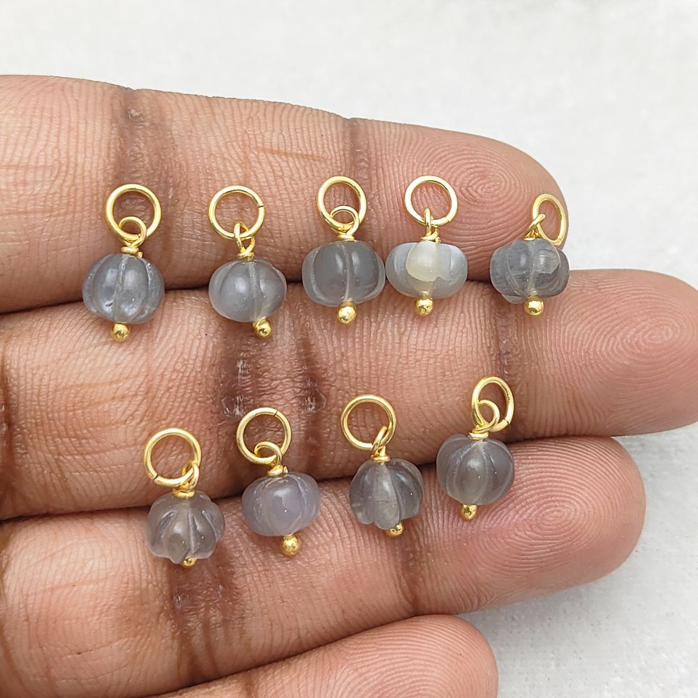 Natural Grey Moonstone Pumpkin Pendant Carved Gemstone Bead for Healing Jewelry- Selling Per Piece