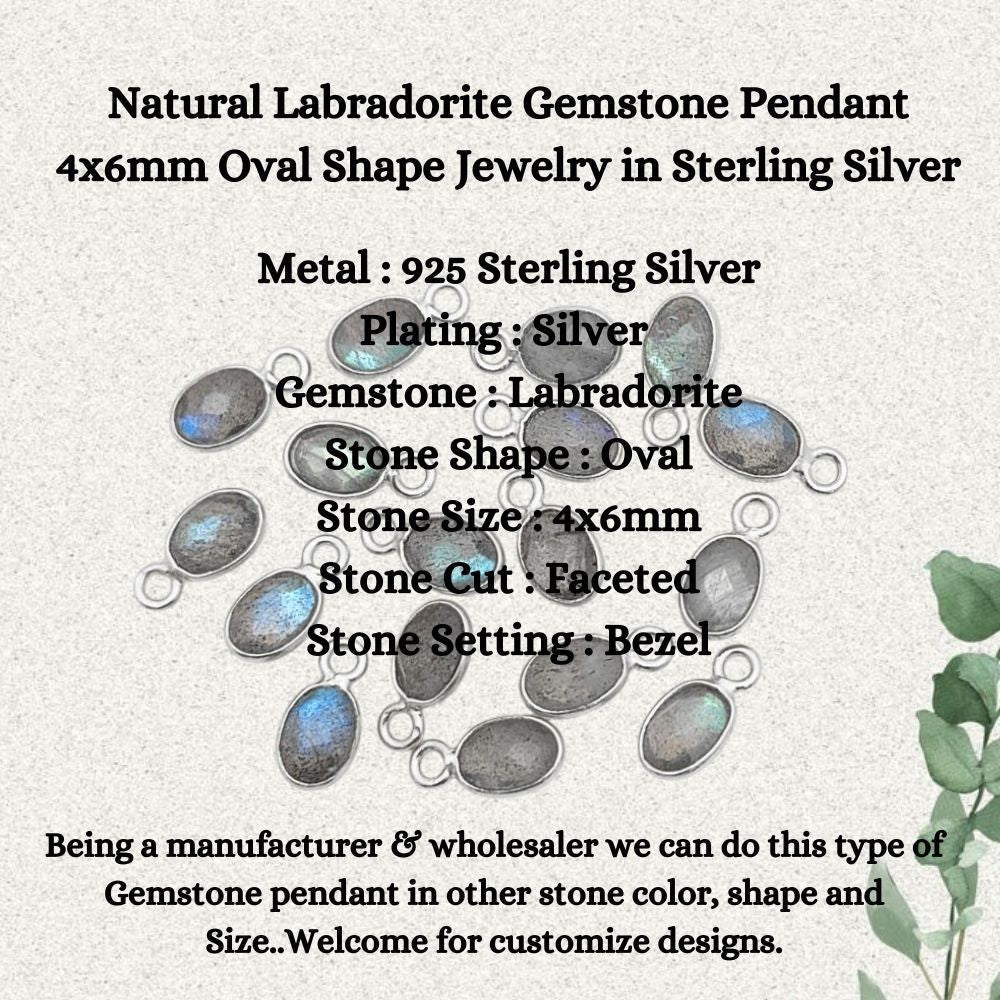 925 Sterling Silver Labradorite Pendant – 4x6mm Oval Gemstone Charm
