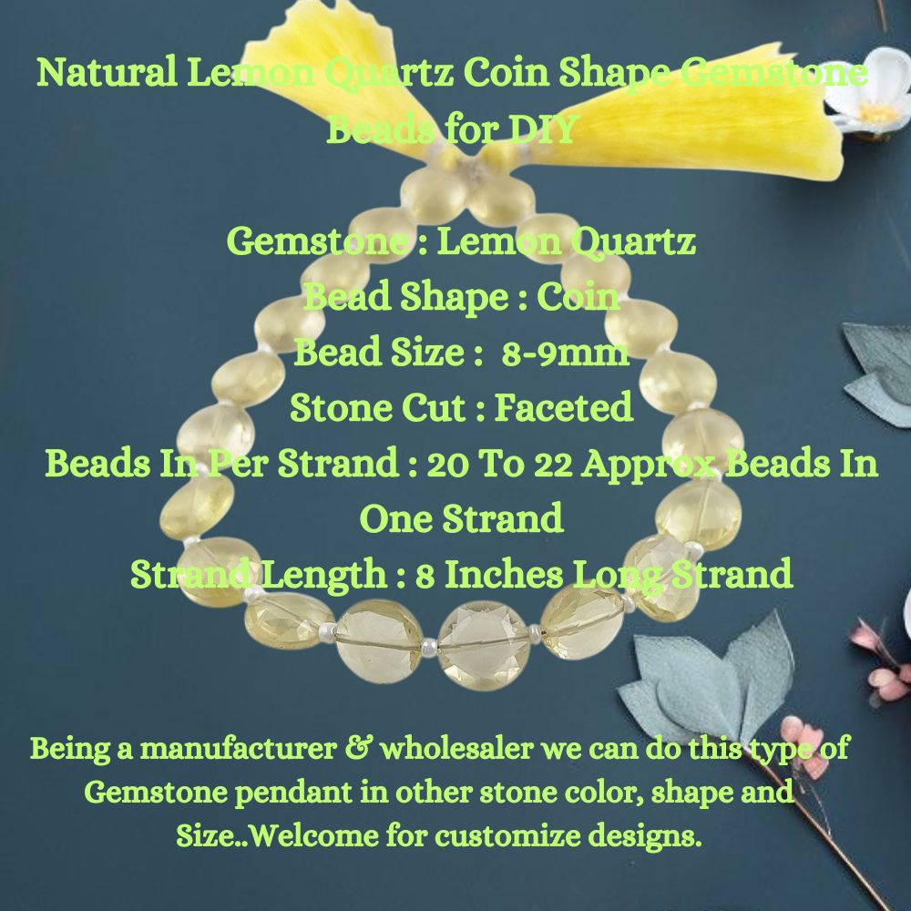 Natural Lemon Quartz Coin Shape Gemstone Beads for DIY