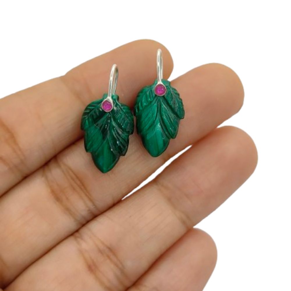 Natural Malachite Leaf Carving Pendant in Gold Plated 925 Sterling Silver Green Gemstone Charm for Necklace Making