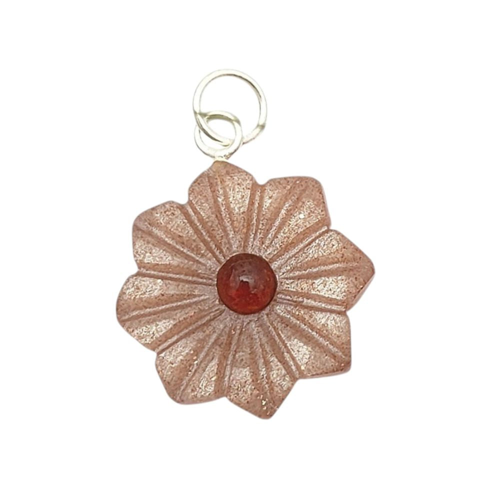 Handcrafted Peach Moonstone Pendant – Boho Floral Gemstone Charm