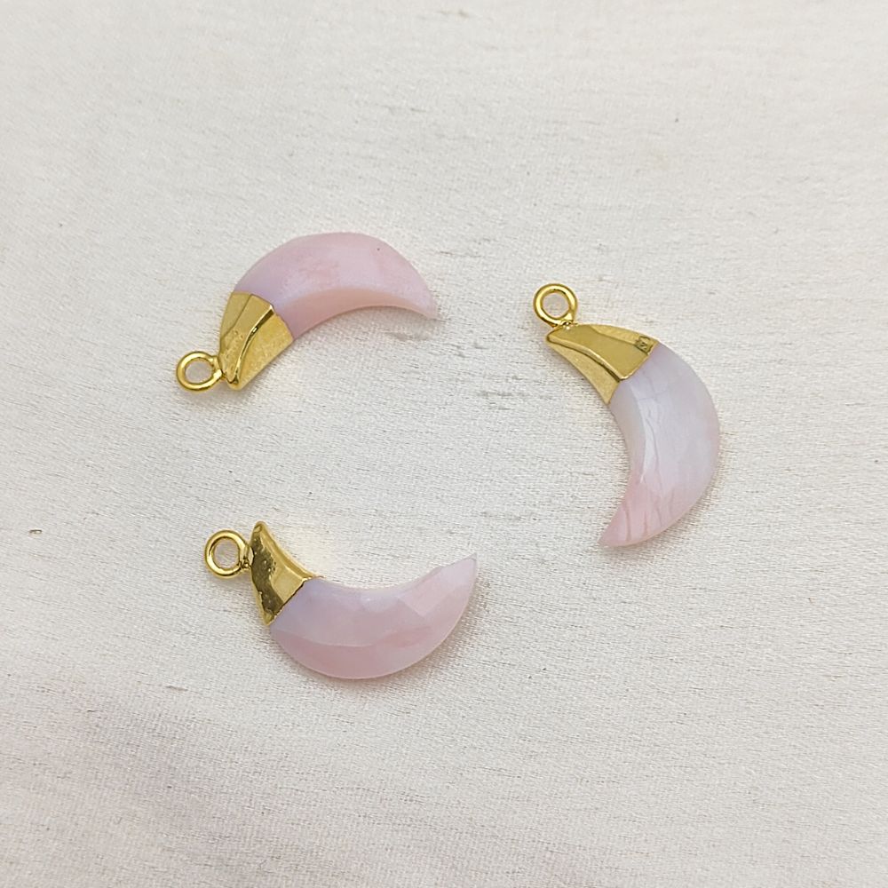 Crescent Pink Opal Charm – Handmade Crystal Pendant with Gold or Silver Finish