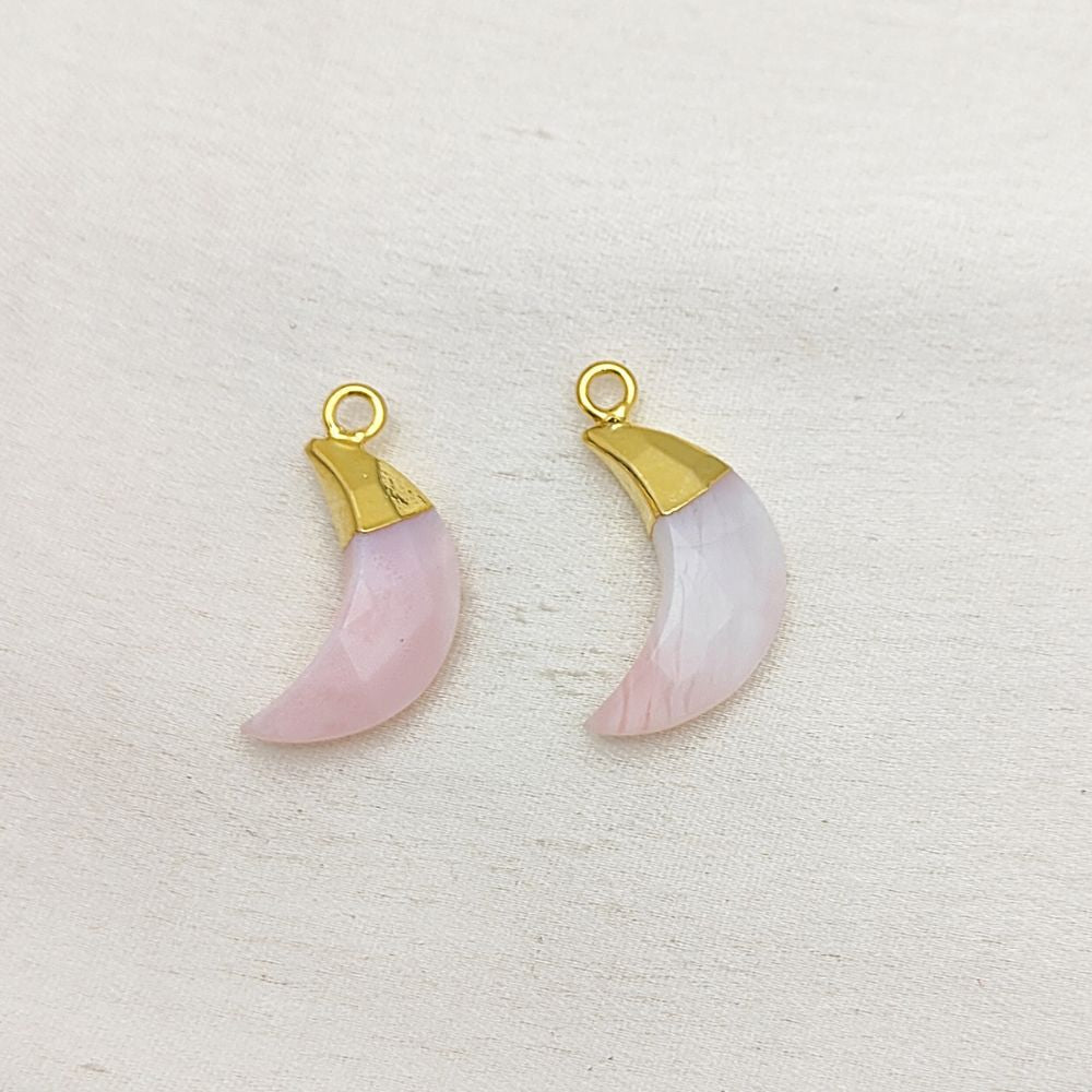 Pink Opal Crescent Moon Pendant – Soft Crystal with Gold or Silver Cap