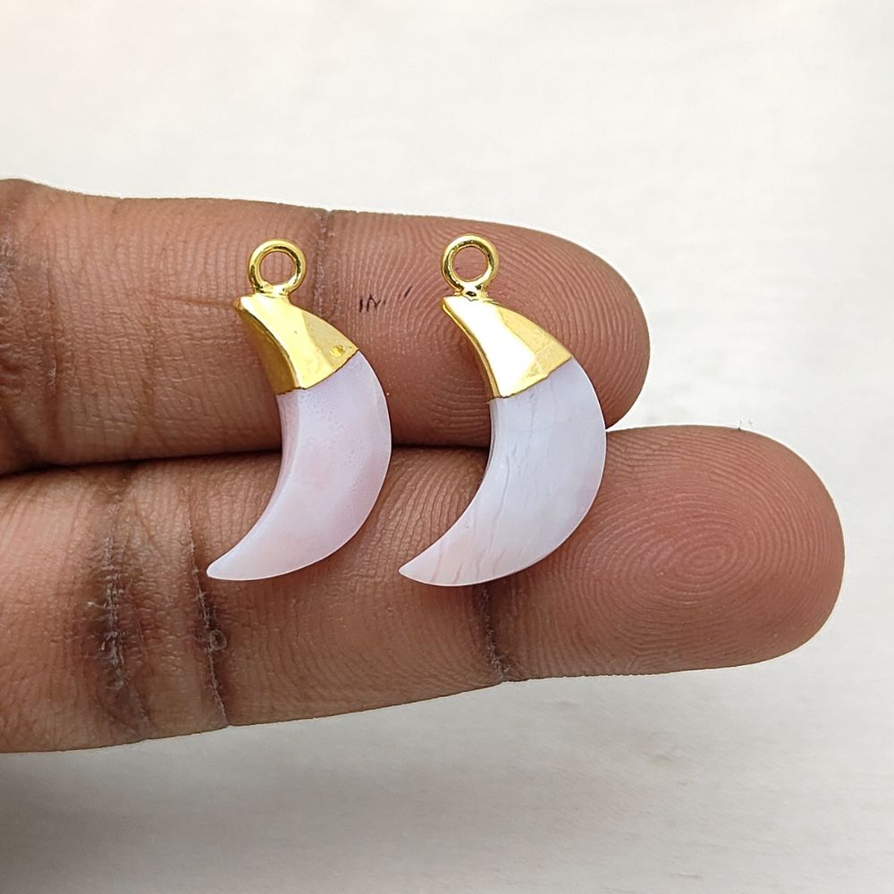 Gold/Silver Finished Pink Opal Crescent – Gemstone Charm for Jewelry Making