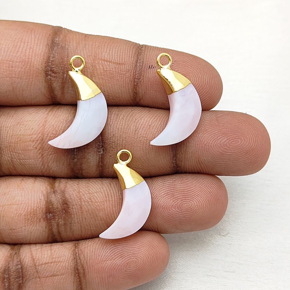 Pink Opal Crescent Pendant – Gold/Silver Electroplated Gemstone for Jewelry Designers
