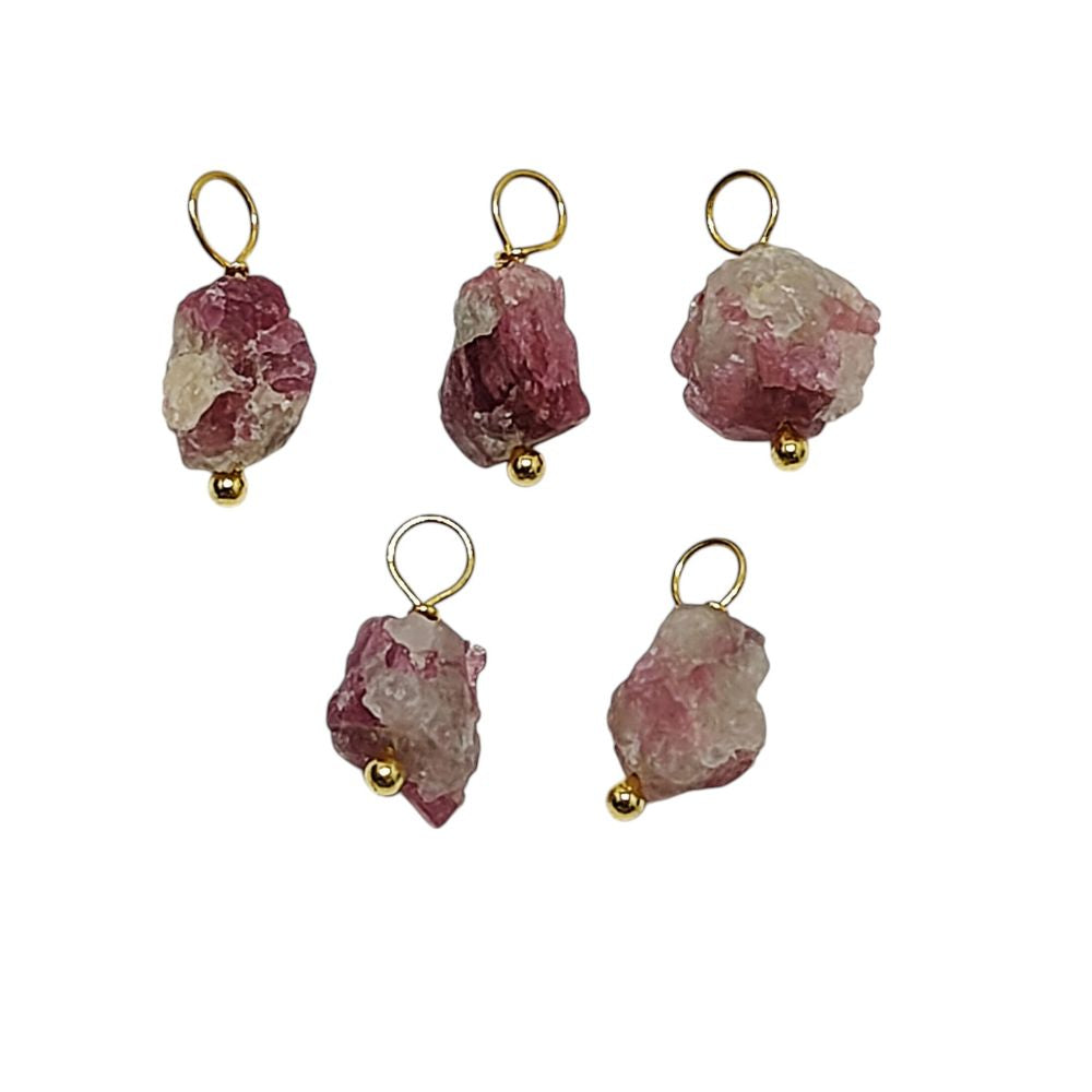 Natural Pink Tourmaline Pendant – Wire-Wrapped Gold-Plated Sterling Silver Crystal Charm for Handmade Jewelry & Necklaces