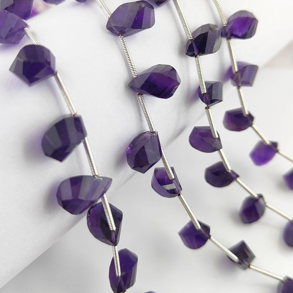 Natural Amethyst Beads – Twisted Briolette Faceted Design for Handmade Creations