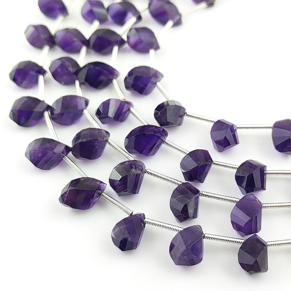 Natural Purple Amethyst Faceted Briolette Twisted Beads