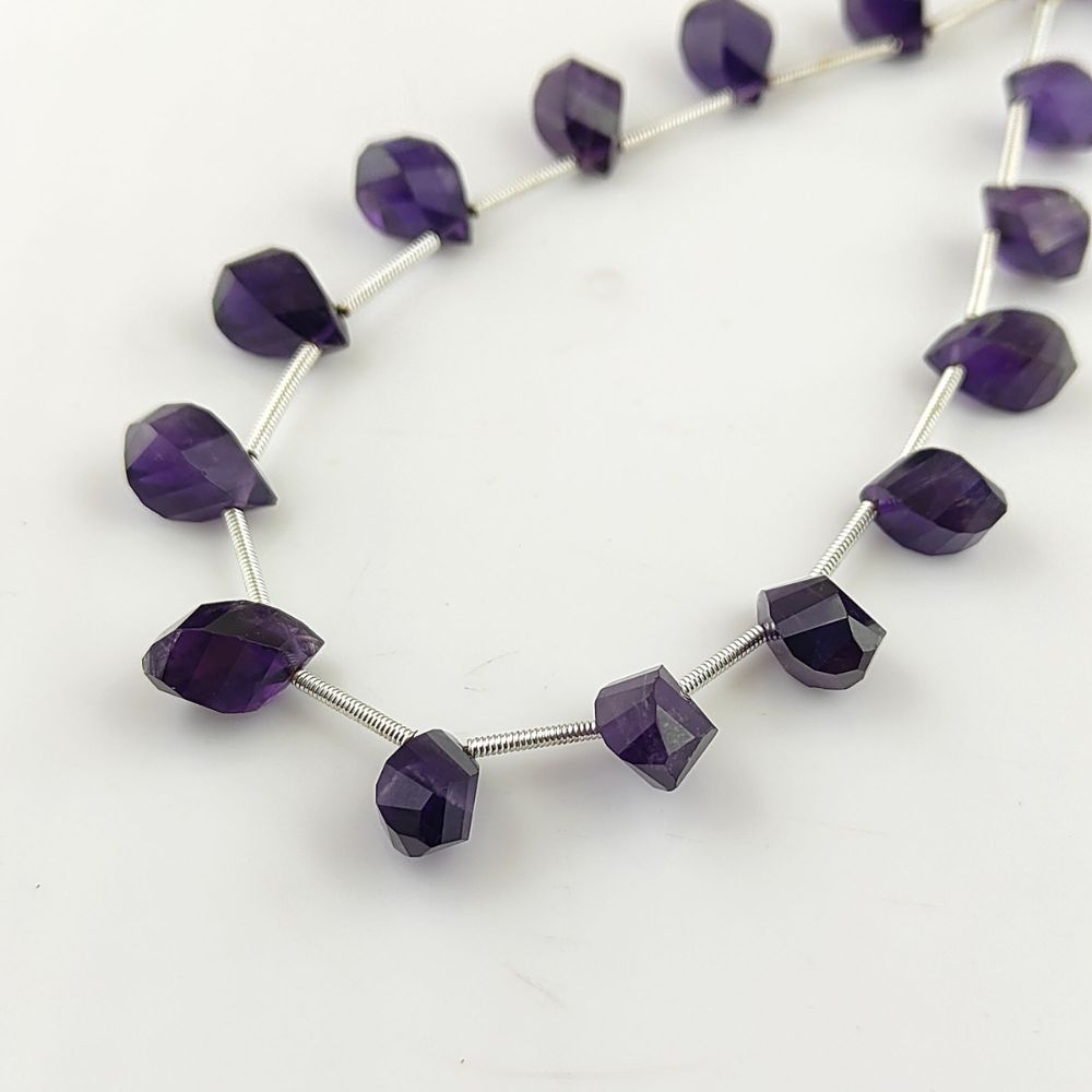 Genuine Amethyst Faceted Briolette Beads – Unique Twisted Shape