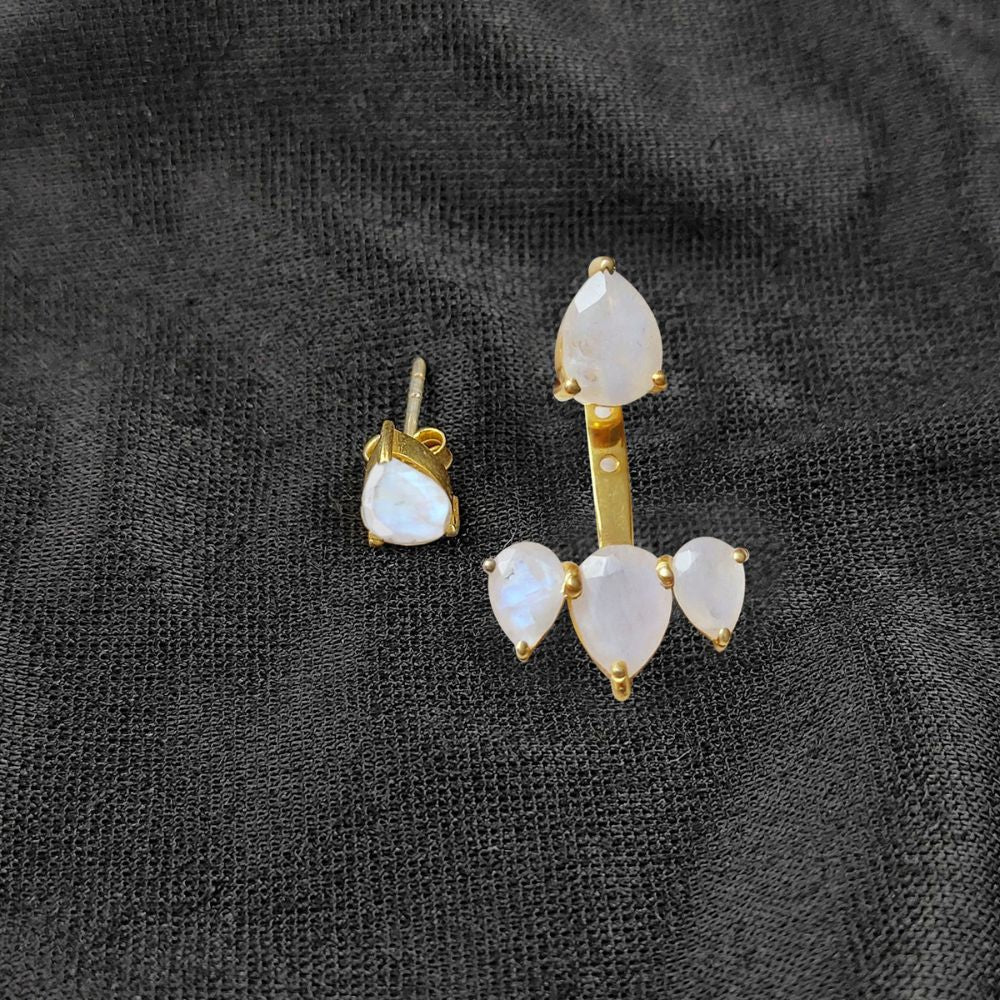 Elegant Rainbow Moonstone Ear Jacket – Single Piece Gemstone Earrings