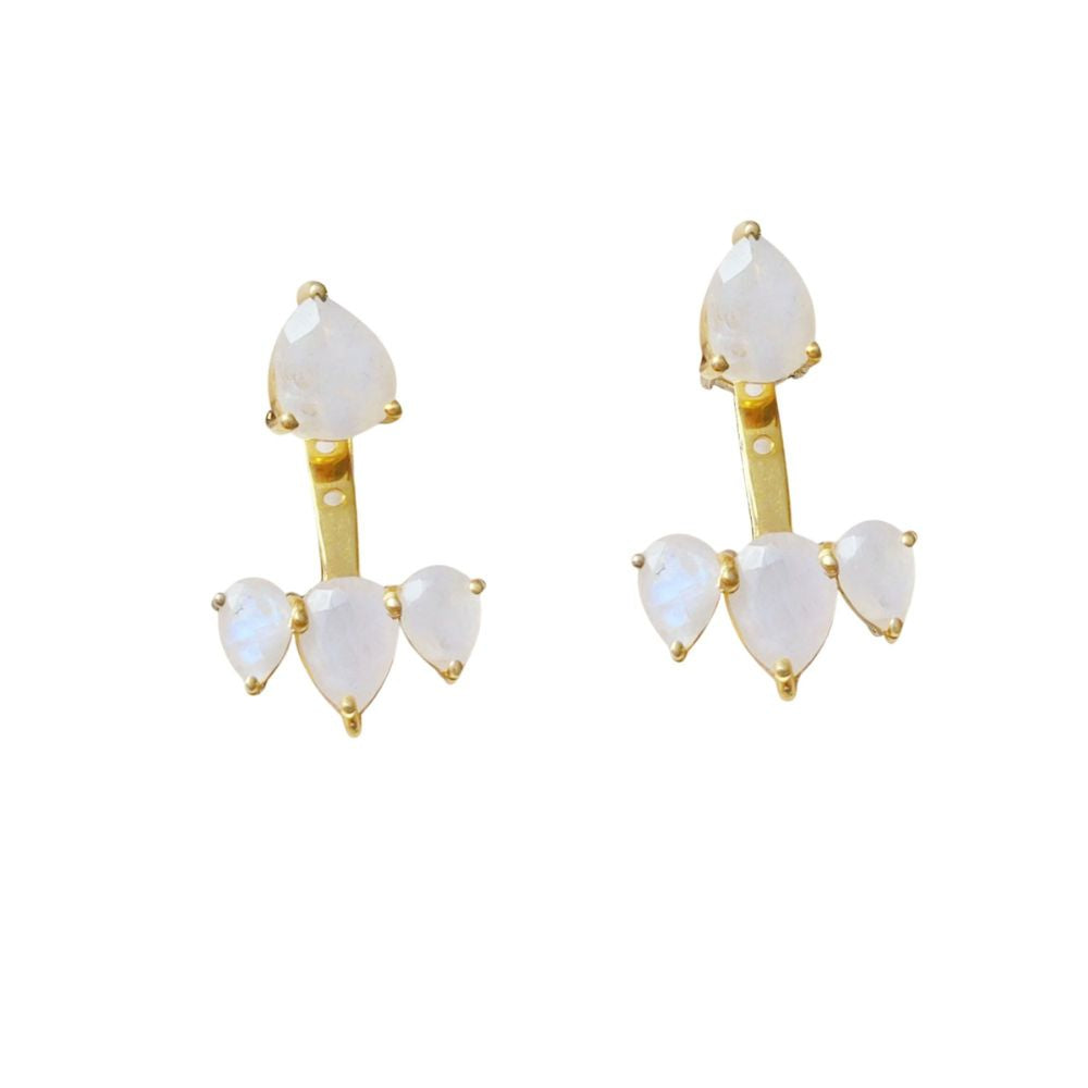 Rainbow Moonstone Ear Jacket – Delicate Birthstone Earrings for Women