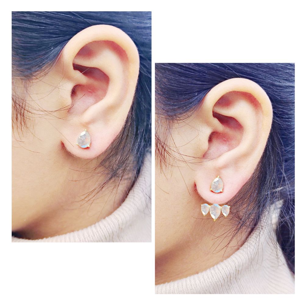 June Birthstone Moonstone Earrings – Dainty Gold Plated Ear Jacket