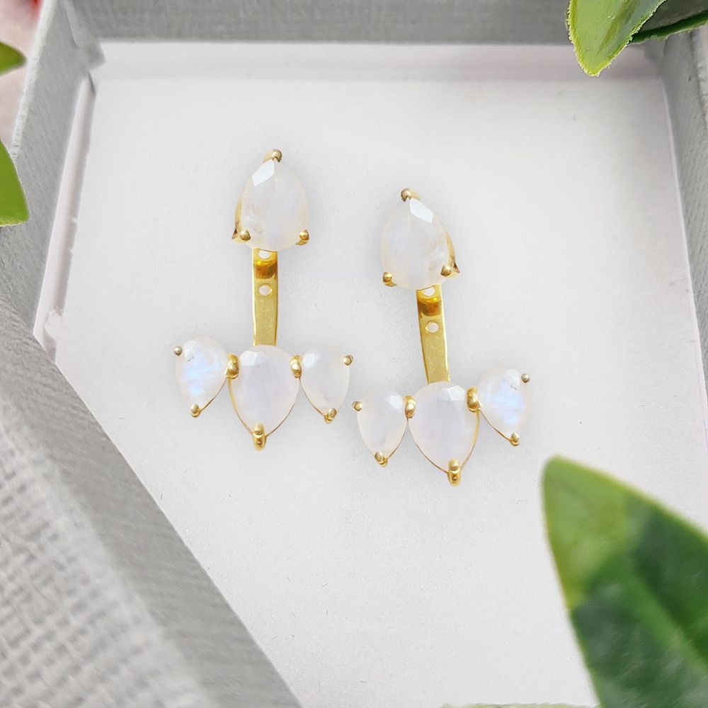Minimalist Moonstone Earrings – Gold Plated Sterling Silver Jewelry