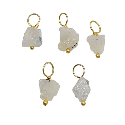 Natural Rainbow Moonstone Pendant – Wire Wrapped Gold-Plated Sterling Silver Raw Crystal Charm for Handmade Jewelry