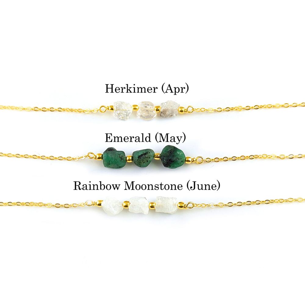Natural Raw Multi Gemstone Handmade Gemstone Necklace Gold Plated Triple Stone Minimalist Jewelry for Women- Selling Per Piece