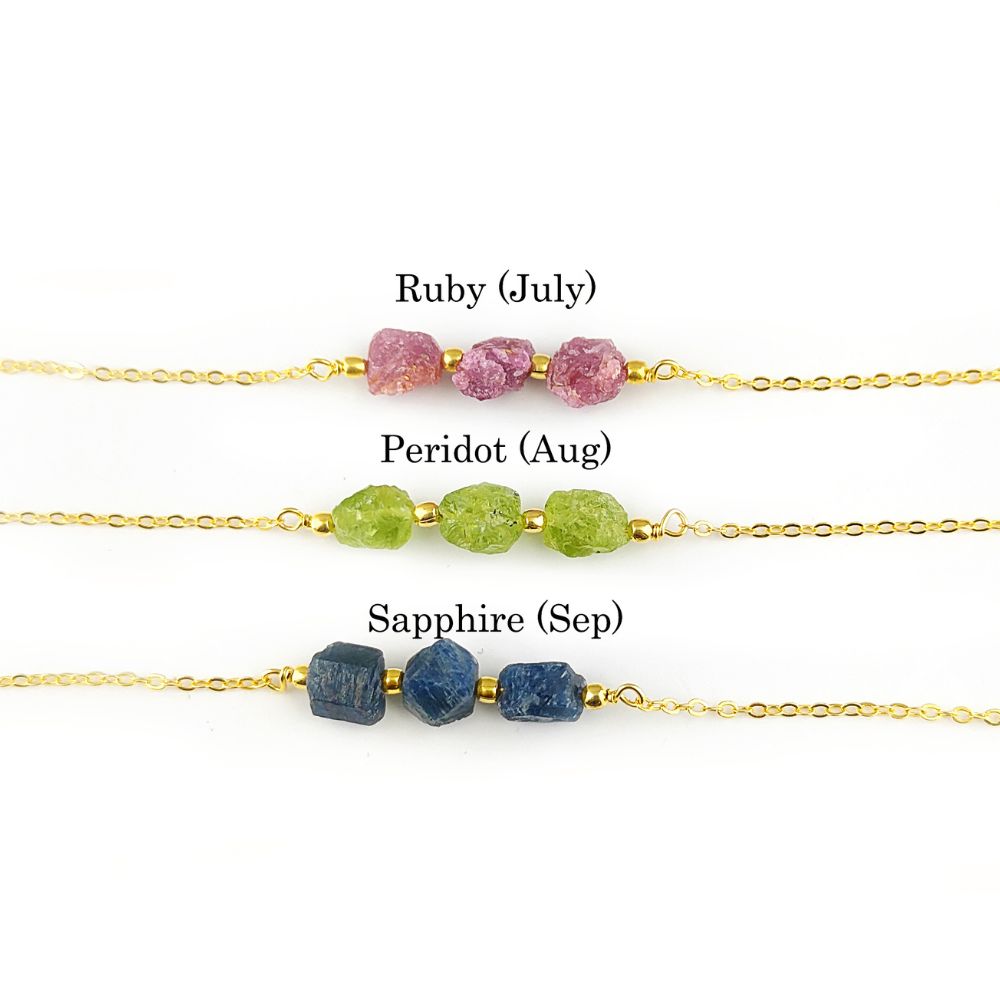 Natural Raw Multi Gemstone Handmade Gemstone Necklace Gold Plated Triple Stone Minimalist Jewelry for Women- Selling Per Piece