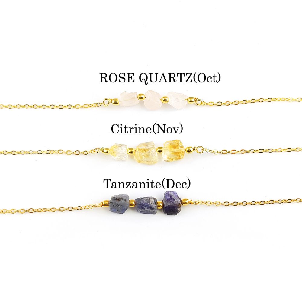 Natural Raw Multi Gemstone Handmade Gemstone Necklace Gold Plated Triple Stone Minimalist Jewelry for Women- Selling Per Piece