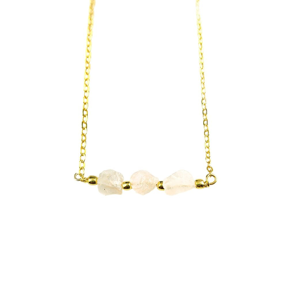 Natural Raw Multi Gemstone Handmade Gemstone Necklace Gold Plated Triple Stone Minimalist Jewelry for Women- Selling Per Piece