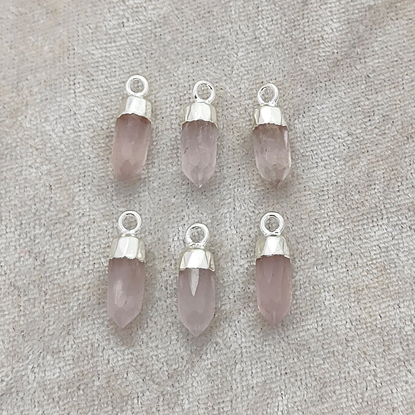 Rose Quartz Spike Pendant Electroplated Gold/Silver Capped Crystal Charm for Handmade Necklaces & Bracelets