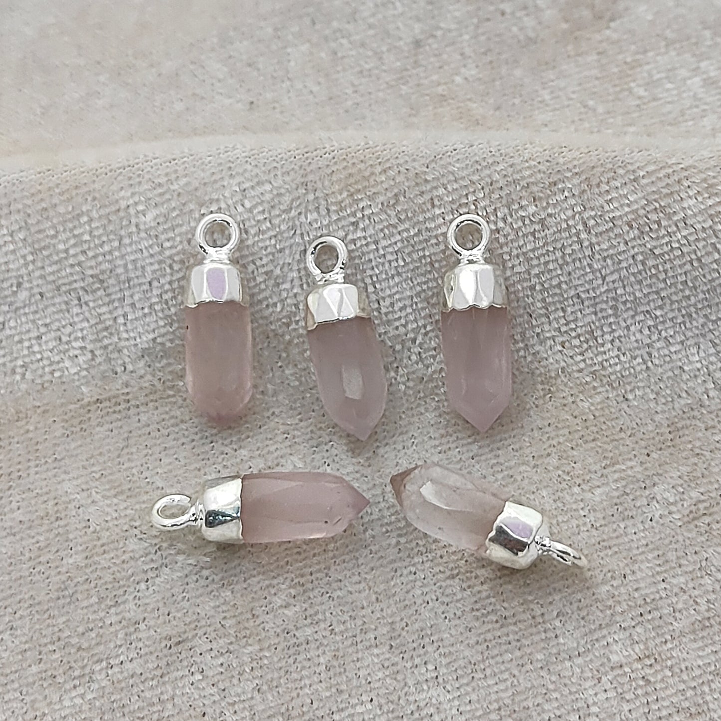 Rose Quartz Spike Pendant Electroplated Gold/Silver Capped Crystal Charm for Handmade Necklaces & Bracelets