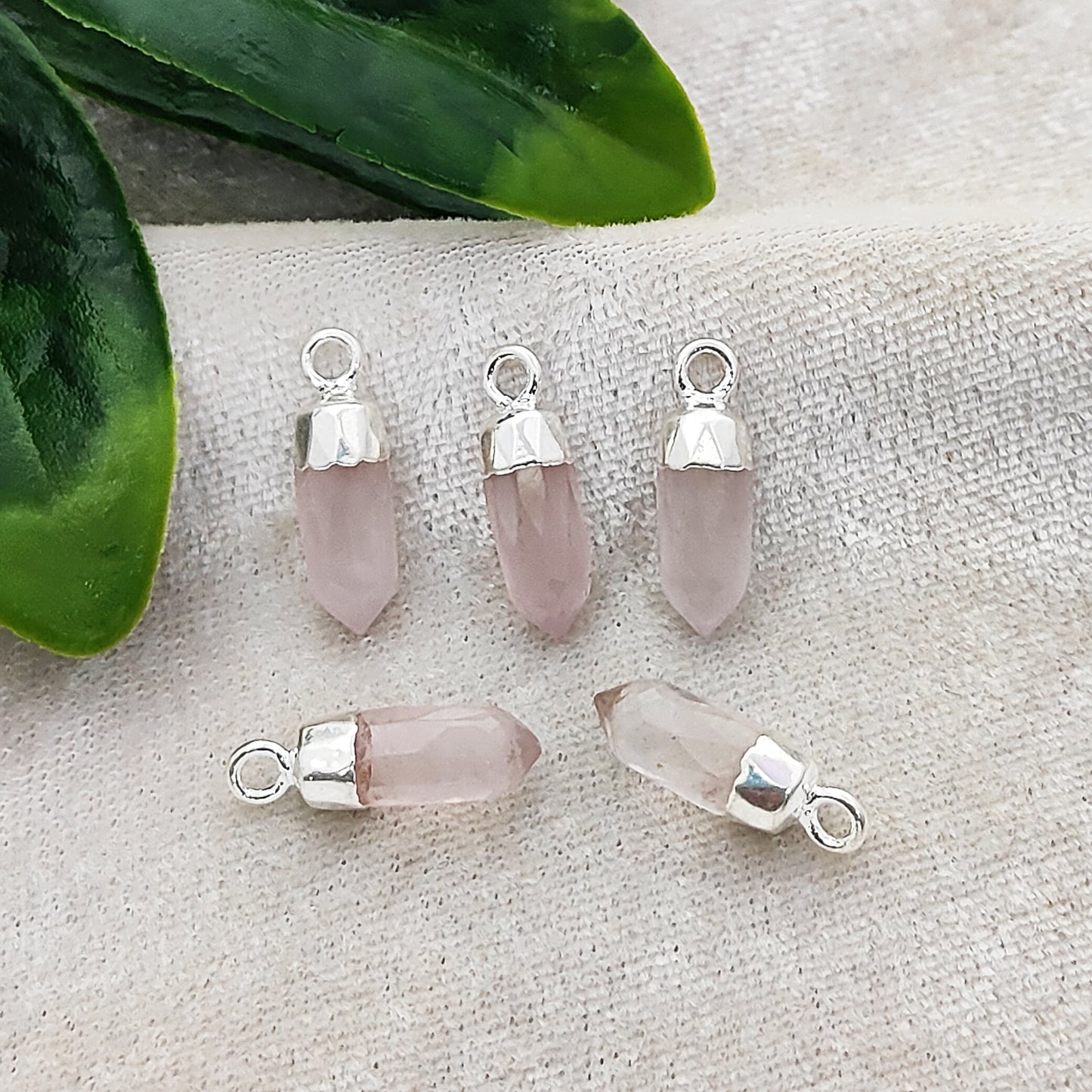 Rose Quartz Spike Pendant Electroplated Gold/Silver Capped Crystal Charm for Handmade Necklaces & Bracelets