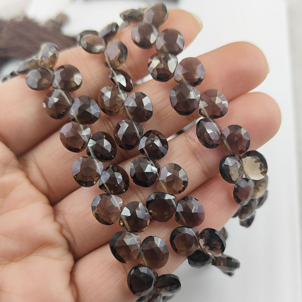 Faceted Smoky Quartz Beads – Heart Shape for Crafting and Jewelry