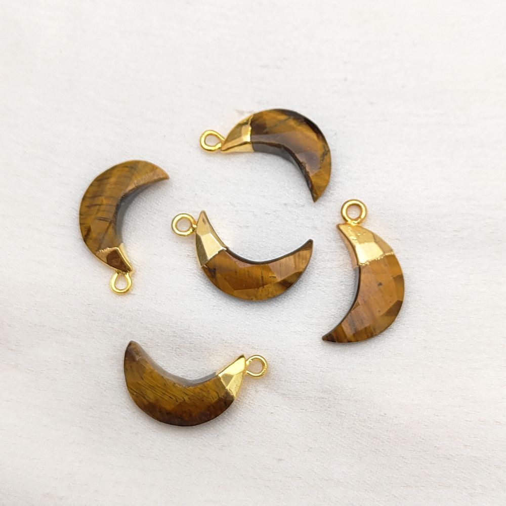 Gold/Silver Capped Tiger’s Eye Crescent – Gemstone Pendant for Crafting Jewelry