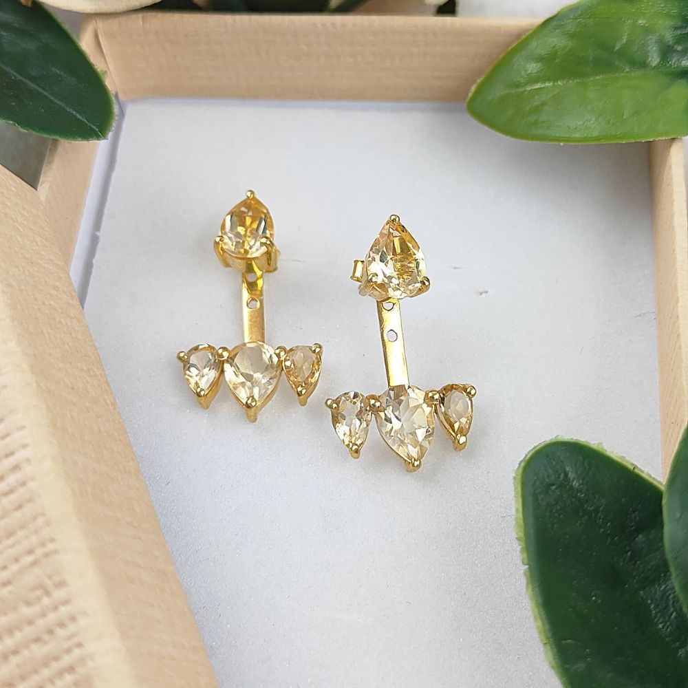 Minimalist Citrine Gemstone Earrings – Trendy Gold Plated Ear Jacket
