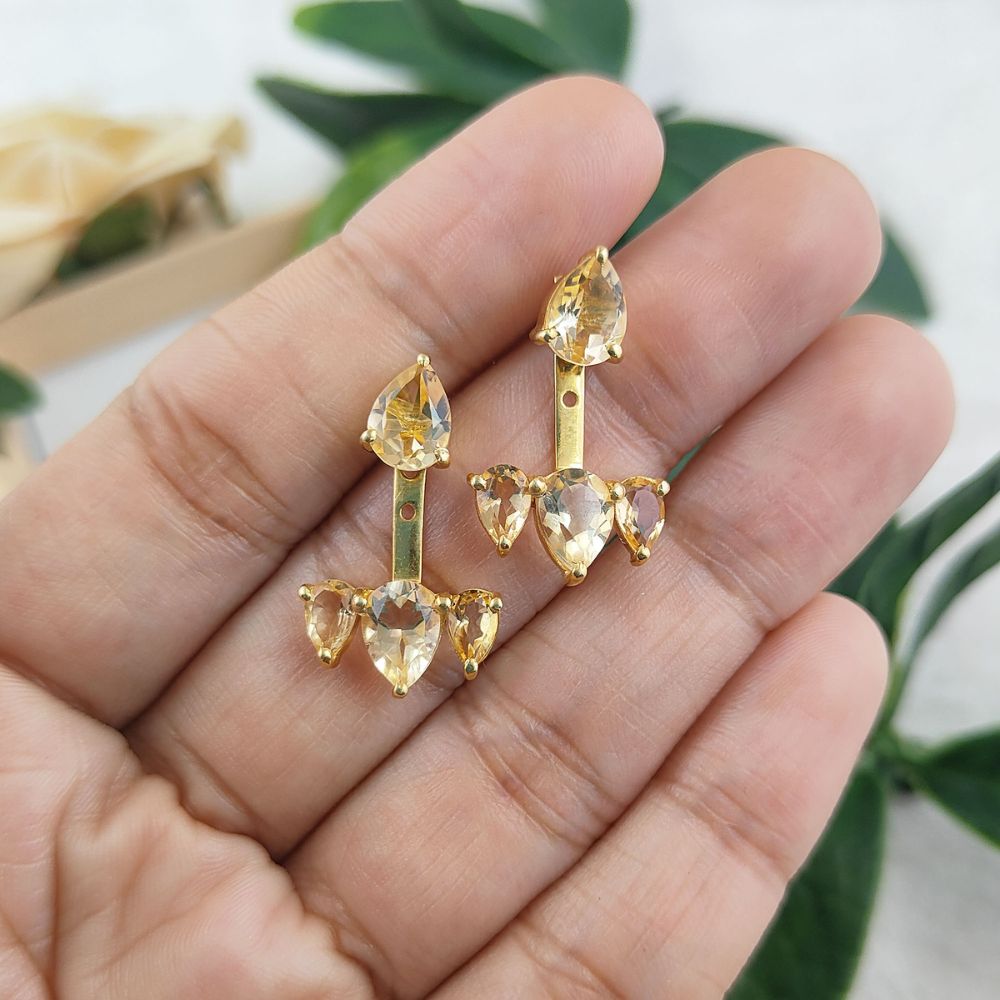 Luxury Citrine Ear Jacket – Single Earring in Gold Plated Sterling Silver