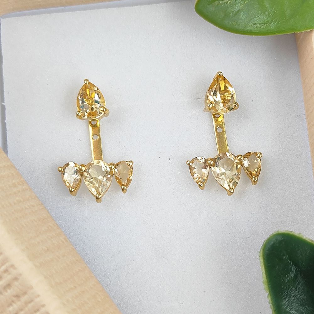 November Birthstone Earrings – Citrine Gold Plated Ear Jacket for Women