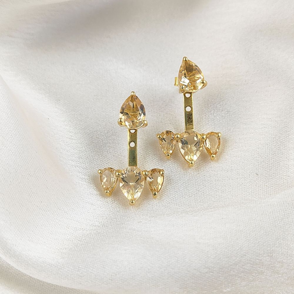 Citrine Gemstone Ear Jacket – Minimalist November Birthstone Earring