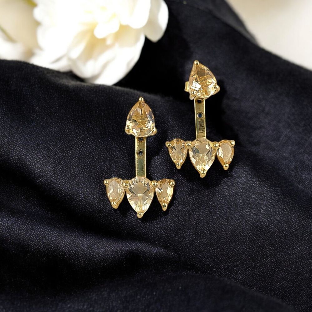 Natural Yellow Citrine Ear Jacket Earrings – Gold Plated Sterling Silver Jewelry