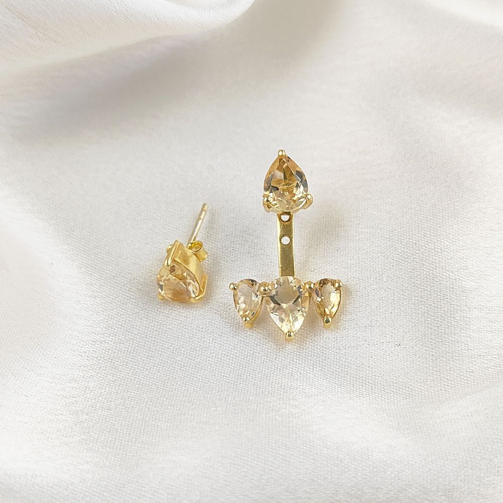 Dainty Citrine Ear Jacket Earrings – Single Piece Gold Plated Jewelry