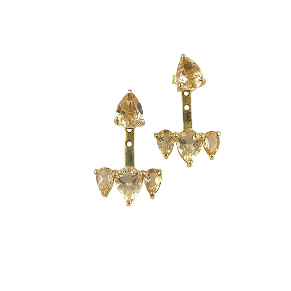 Natural Yellow Citrine Gemstone Ear Jacket Earrings November Birthstone Gold Plated Sterling Silver Jewelry- Selling Per Pair
